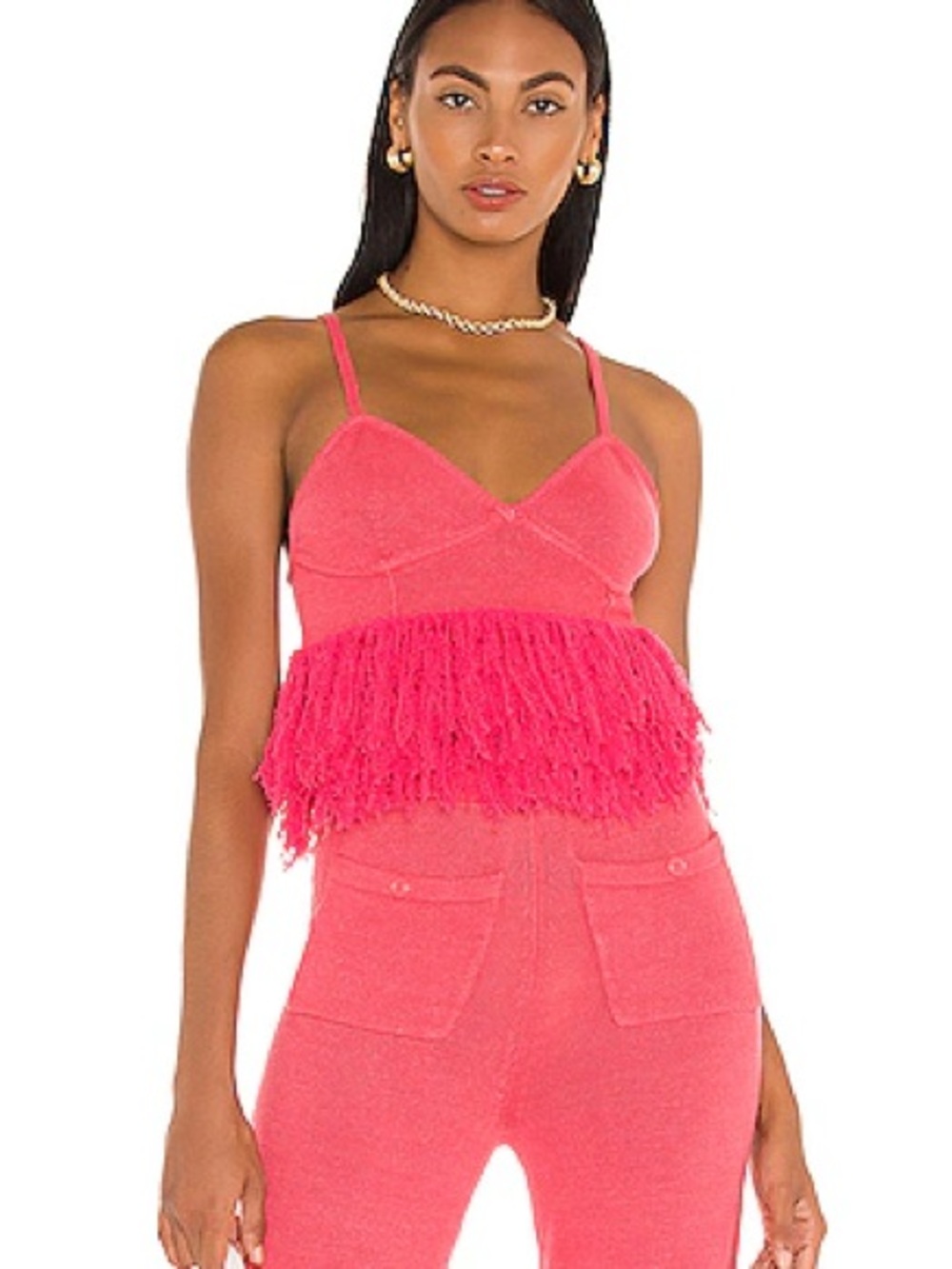 JoosTricot Fringe Bralette Top in Bubblegum